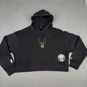 Milwaukee Bucks Hoodie Womens Large Black NBA Basketball Pro Standard Crop